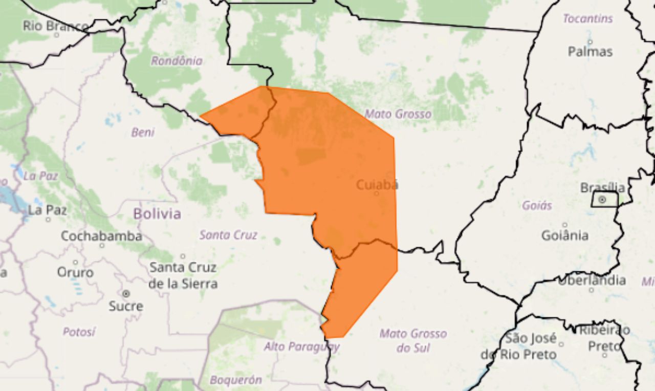 o mapa mostra as &aacute;reas me alerta para temporais